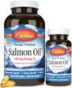 Carlson - Norwegian Salmon Oil, 500 mg Omega-3, Norwegian Salmon Oil Supplement, Wild Caught Omega 3 Salmon Oil Capsules, Fuente sostenible, Brain, Heart & Joint Health, 180+50 Softgels