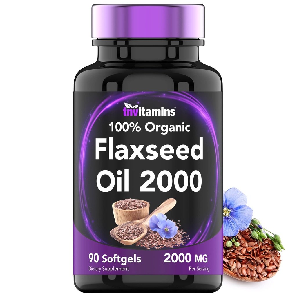 tnvitaminas Orgánica Flaxseed Oil Softgels: 2000 mg - 90 Softgels TEN High in Omega-3 Fatty Acids ← Flaxseed Oil Supplement for Women &amp; Hombres