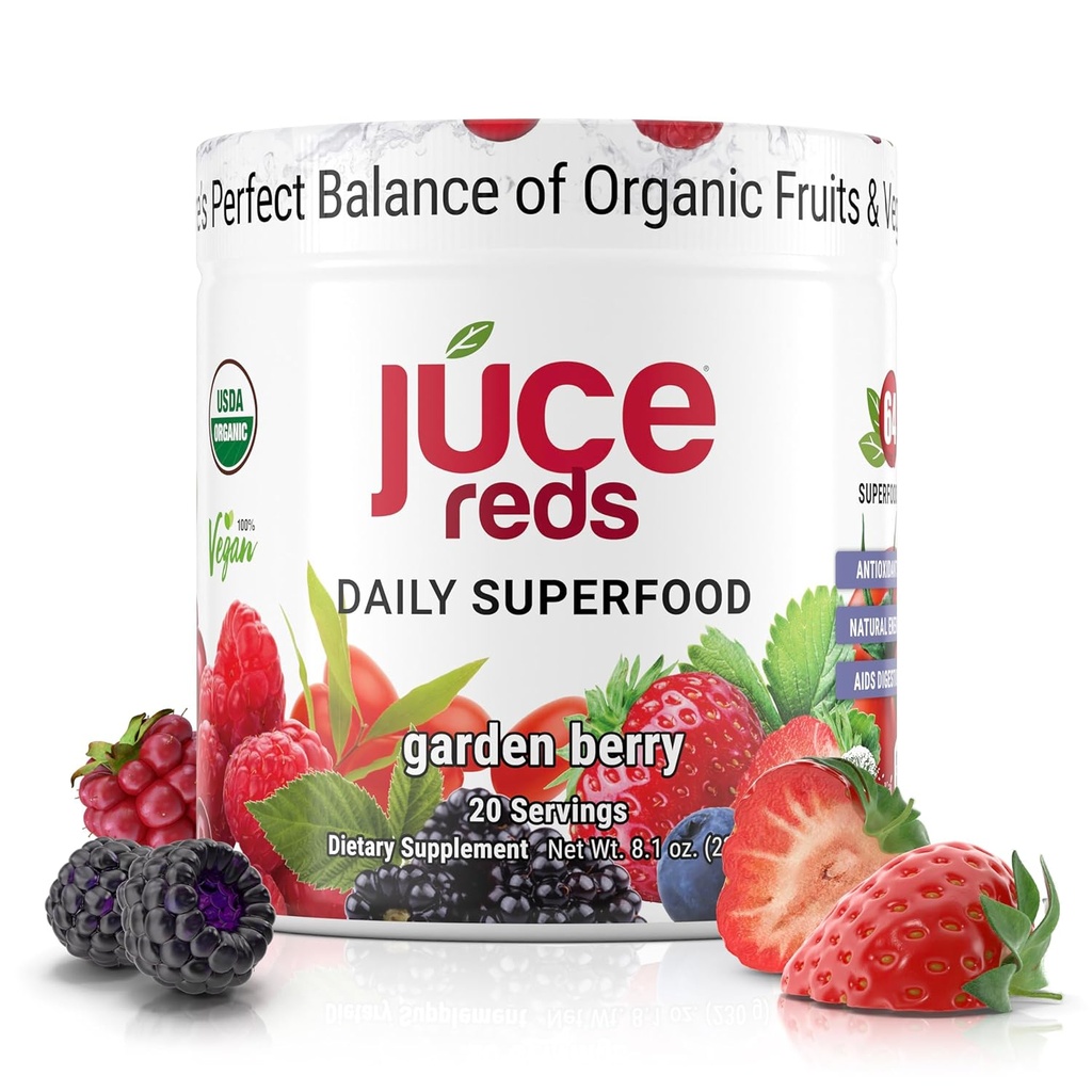 JUCE Redes Orgánicas Superalimentos Powder - Garden Berry Flavor peru Fruit " Veggie Powder para todos w/64 Immune Boosting Superfood Plus Probióticos para Gut Health ← 20 Servings (230g)