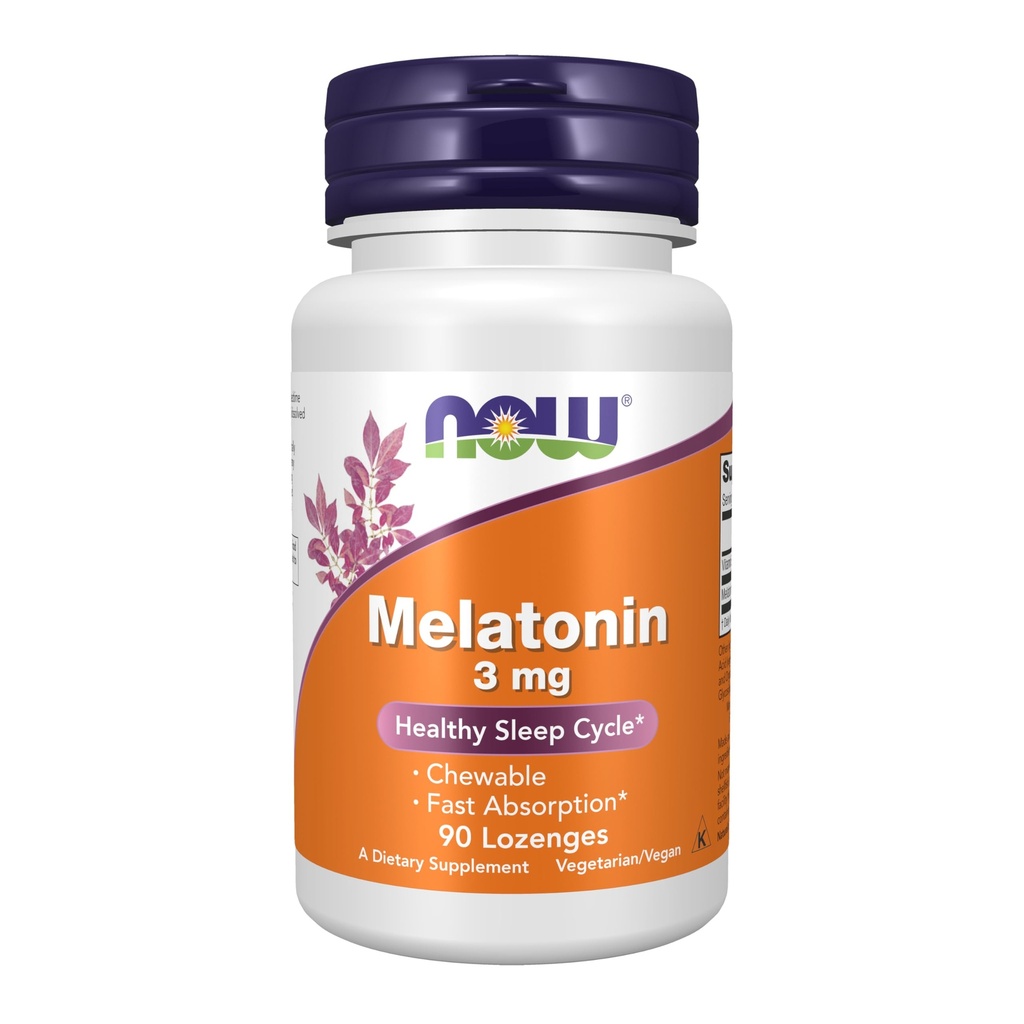 NOW Supplements, Melatonin 3 mg, Free Radical Scavenger*, Healthy Sleep Cycle*, 90 Chewable Lozenges