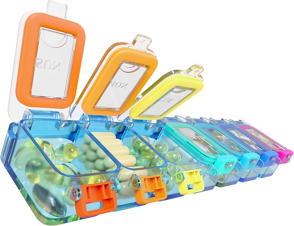 BEXEEN Medicina semanal Pill Organizador impermeable 7 días Caja de píldoras grandes Caja de píldoras diaria Cute Vitamin Organizer Portable Pill Container Travel Pills Holder XL Supplement Medication Dispenser One a Day