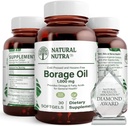Natural Nutra Borage Oil, Mantener la salud de la piel, Apoyar la salud del corazón, Mejora la salud del nervio, Ayuda a reducir la espinilla, Ayuda el dolor conjunto, Omega 6 ácidos grasos esenciales Suplemento 30 geles blandos.