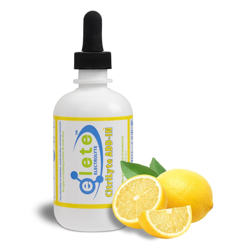 elete CitriLyte Electrolyte Add-in Hydration Drops TEN Sodium, Magnesium, Potassium & Trace Minerals TEN Slight Lemon Flavor, All Natural TEN Leg and Muscle Cramp Relief TEN 4 Ounces