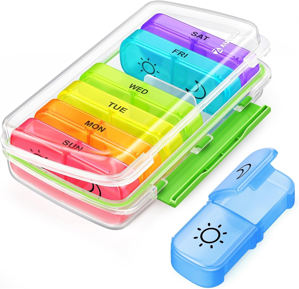 [BRSRA2YEOJYAOCT4] AUVON Pill Box 2 Times a Day with Moisture-Proof Design, Weekly Pill Organizer AM PM with Portable Pocket Slots, Pill Case 7 Day with Dual Protection for Vitamin, Medicine, Medication, and Supplement