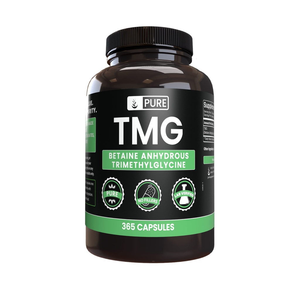 Ingredientes originales puros TMG (365 capsules) No hay magnesio o rifles de arroz, siempre puros, lab verificados