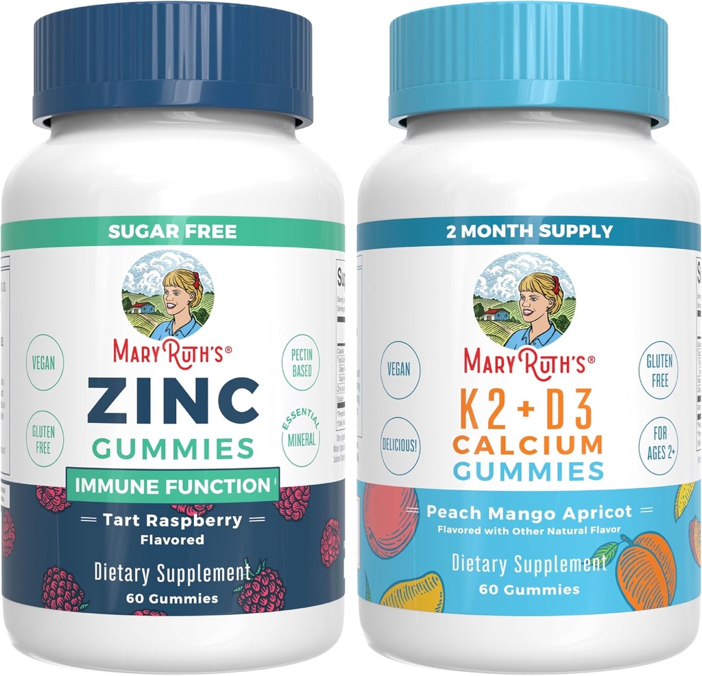 [BRSRAGA5BMCBEFLO] MaryRuth Organics Zinc (Tart Raspberry) & Vitamin K2+D3 Calcium Gummies (Peach Mango & Apricot) Silencio Clean Label Project Verified® ← Vitaminas para la Inmunidad " Joint and Bone Health ← Vegan, Non-GMO