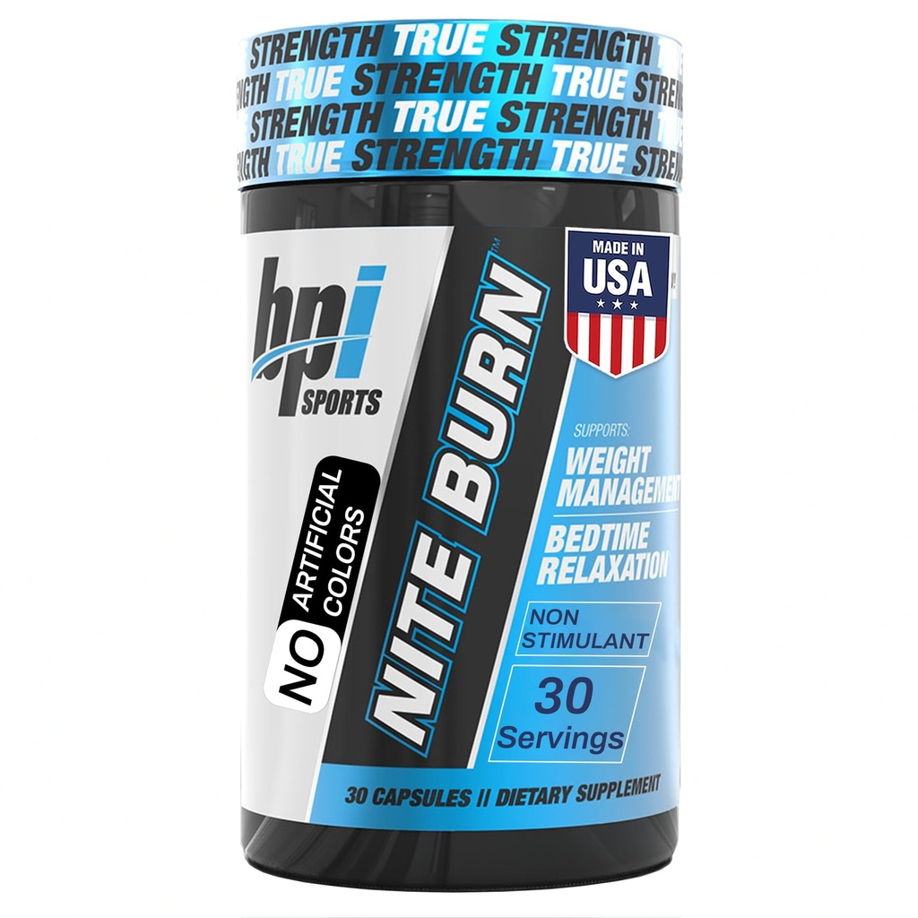 BPI Sports Nite burn – Nighttime Fat Burner & Sleep Support – Keto-Friendly – Weight Loss, Burn Fat, Relax, Boost Metabolism – 30 porciones – 640 mg