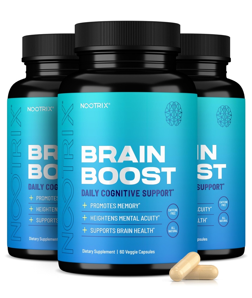 Nootrix Brain Boost Suplemento Nootropic ← Apoya la memoria, el enfoque mental, la salud cognitiva " Energy " Promueve la función sana del humor y el cerebro ANTE Ginkgo Biloba " DMAE ANTE 180 cápsulas