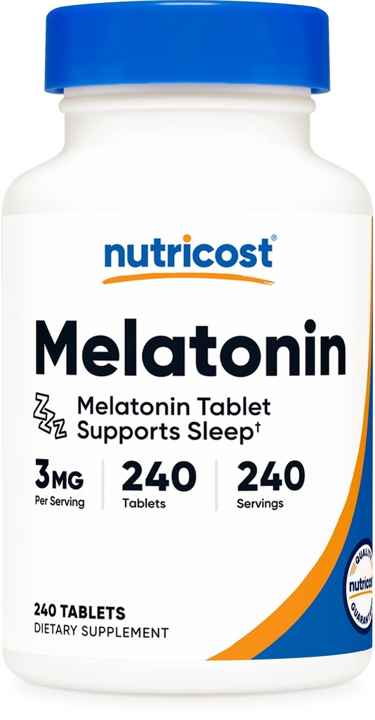 Nutricost Melatonin 3mg, 240 Tablets - 3mg Per Serving, Non-GMO, Gluten Free