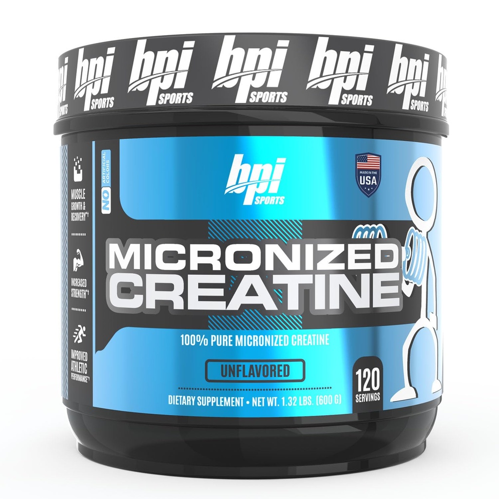 BPI Sports Micronized Creatine - Aumentar la fuerza - Reducir la fatiga - Lean Muscle Building - 100% Pura Creatina - Mejor Absorción - Apoya el crecimiento muscular - Desarrollado - 120 Servings - 21.16 Ounce