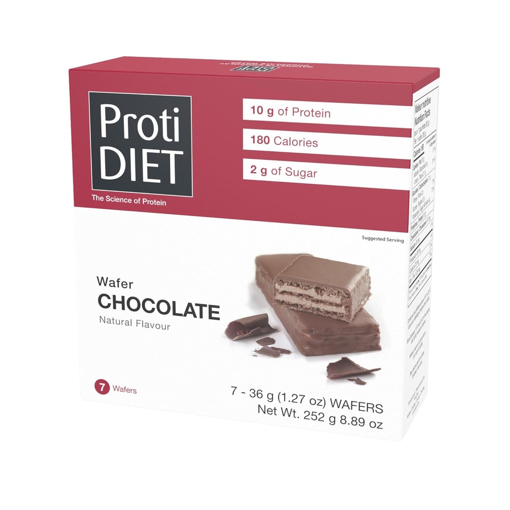 ProtiDIET Chocolate Protein Wafer Bars - High-Protein Low Sugar Snacks, No Trans Fat Energizing Nutrient-Rich Chocolate Wafers, Perfect On The Go Nutritional Snack - 7 Protein Wafers Per Box