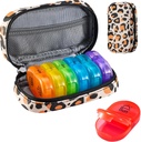 Serfeymi Organizador semanal de píldoras de viaje 2 veces al día AM Upgraded Rainbow Pill Box 7 Day with Portable Zipper PU Leather Pill Case, Medicine Organizer for Pills, Vitamins, Fish Oils - Brown 02