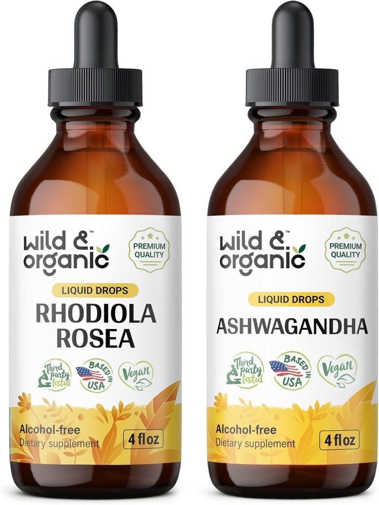Wild & Organic Rhodiola Rosea Tincture 4 fl oz " Ashwagandha Tintura 4 fl oz