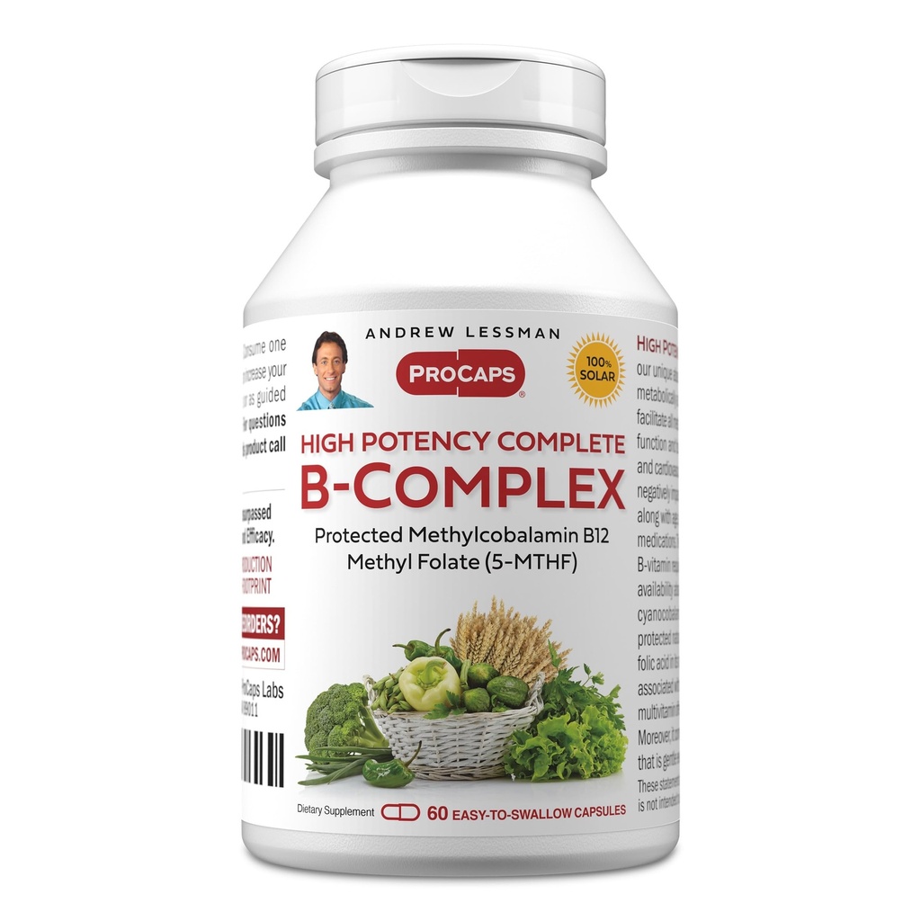 ANDREW LESSMAN High Potency B-Complex 60 Capsules - con Altos niveles de complejo de folatos y biotina, promueve el crecimiento celular, energía, función inmune, detoxificación, metabolismo grasa y más