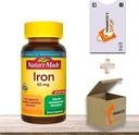 Iron 65 mg (325 mg Sulfato ferroso) Tabletas • Energía & Celular de Sangre Rojo • 150 Conde + Pegatina de Vena (Pack of 1)