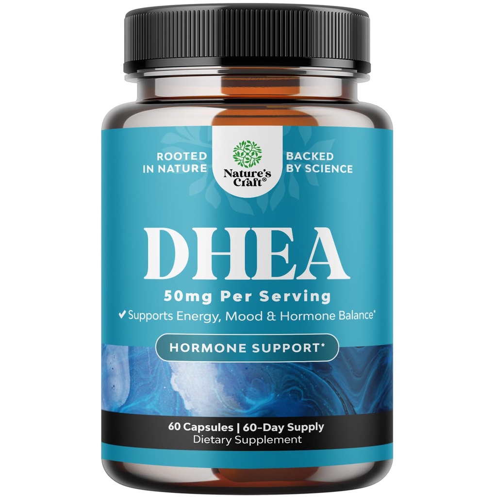 DHEA Suplemento para Mujeres y Hombres - Pura DHEA 50 mg para Equilibrio de Hormonas, Mejora la Estabilidad del Modo, Función del Cerebro, Sistema Inmunitario, Energía & Fertilidad - Dehidroepiandrosterona cápsulas para adultos - 60 Ct