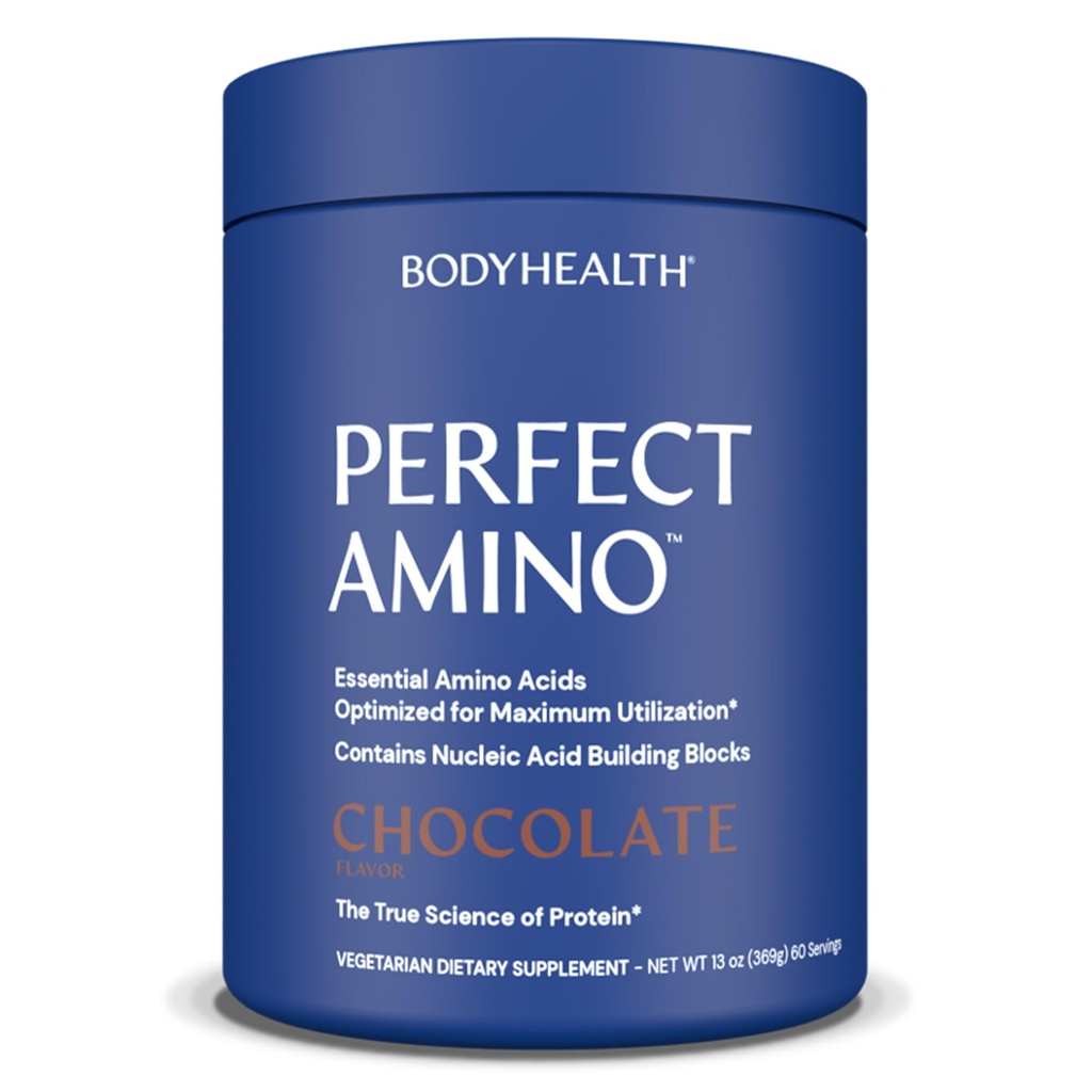 BodyHealth PerfectAmino Powder - BCAA and EAA Powder for Pre and Post Workout - Amino Acid Energy Drink for Hombres and Women to Support Lean Muscle and Recovery - Chocolate - 60 Servings