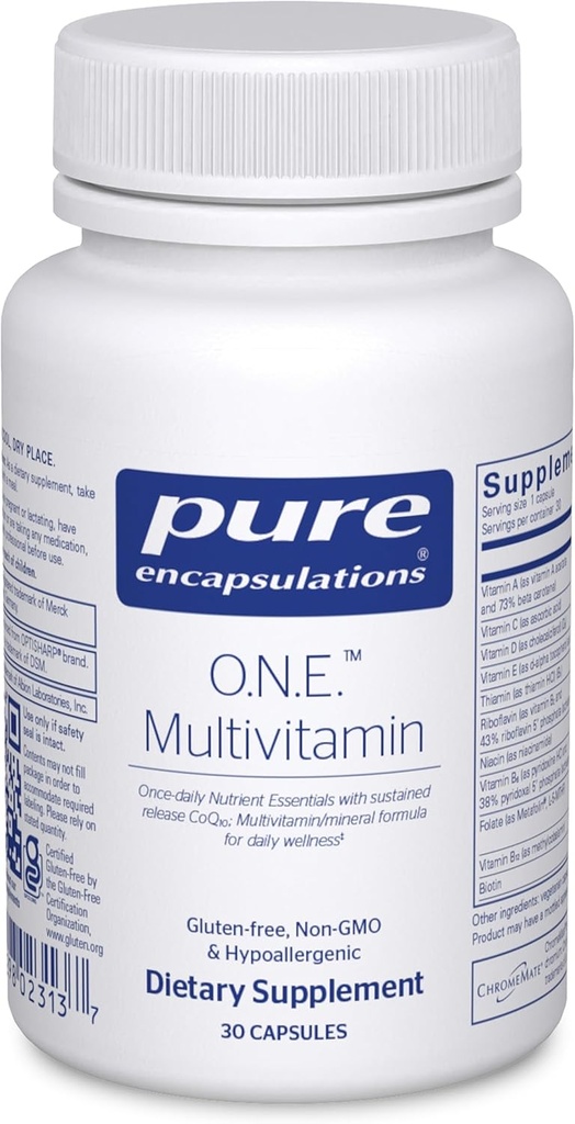 Encapsulaciones puras O.N.E. Multivitamínico - Una vez Multivitamínico diario con metafolio complejo antioxidante, CoQ10 y Luteína para soportar la visión, la función cognitiva y la salud celular* - 30 cápsulas