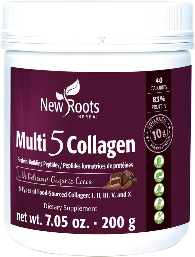 Nuevos ROOTS HERBAL Multi 5 Coco Collagen Powder Suplemento (Tipos I, II, III, V y X) Collagen hidrolizado - Dairy & Gluten Gratis - 12g por Serving - Chocolate Flavor, 7.05 oz