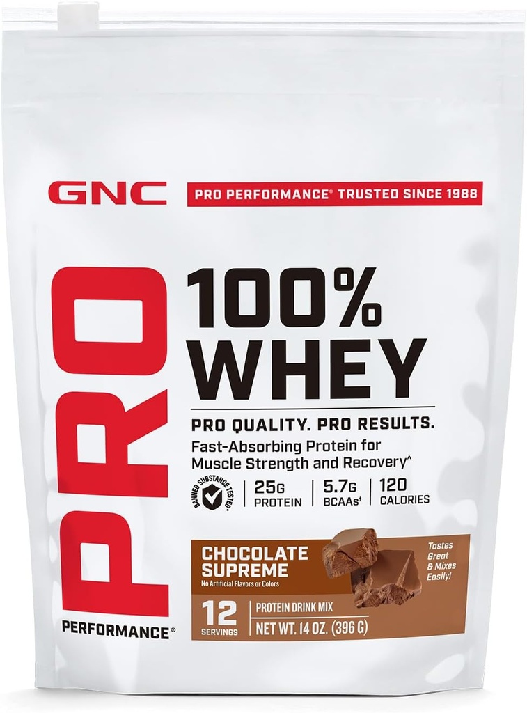 GNC Pro Performance 100% Whey Protein Powder ← Apoya Metabolismo saludable y recuperación muscular magra TEN Chocolate Supremo ANTE 12 Servimientos