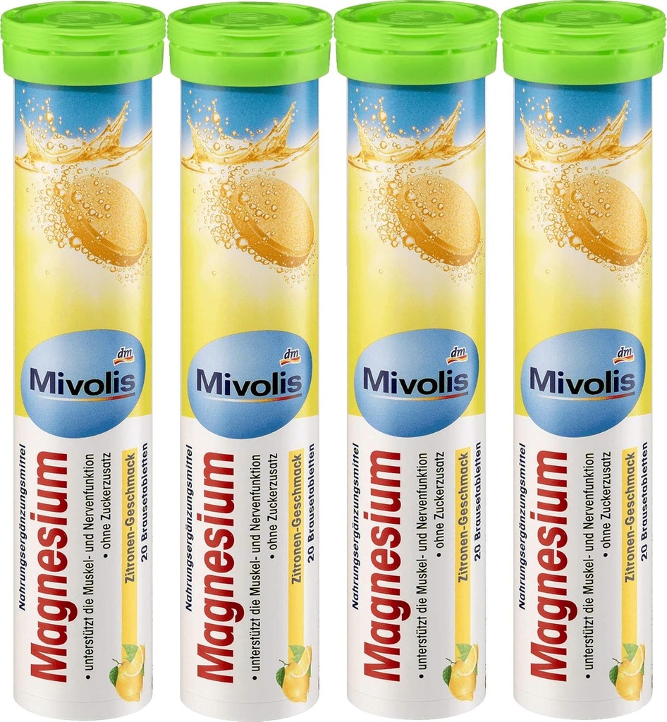 Mivolis Magnesium effervescent Tablets - Suplementos dietéticos 4 Packs x 20 pcs peru Alemania