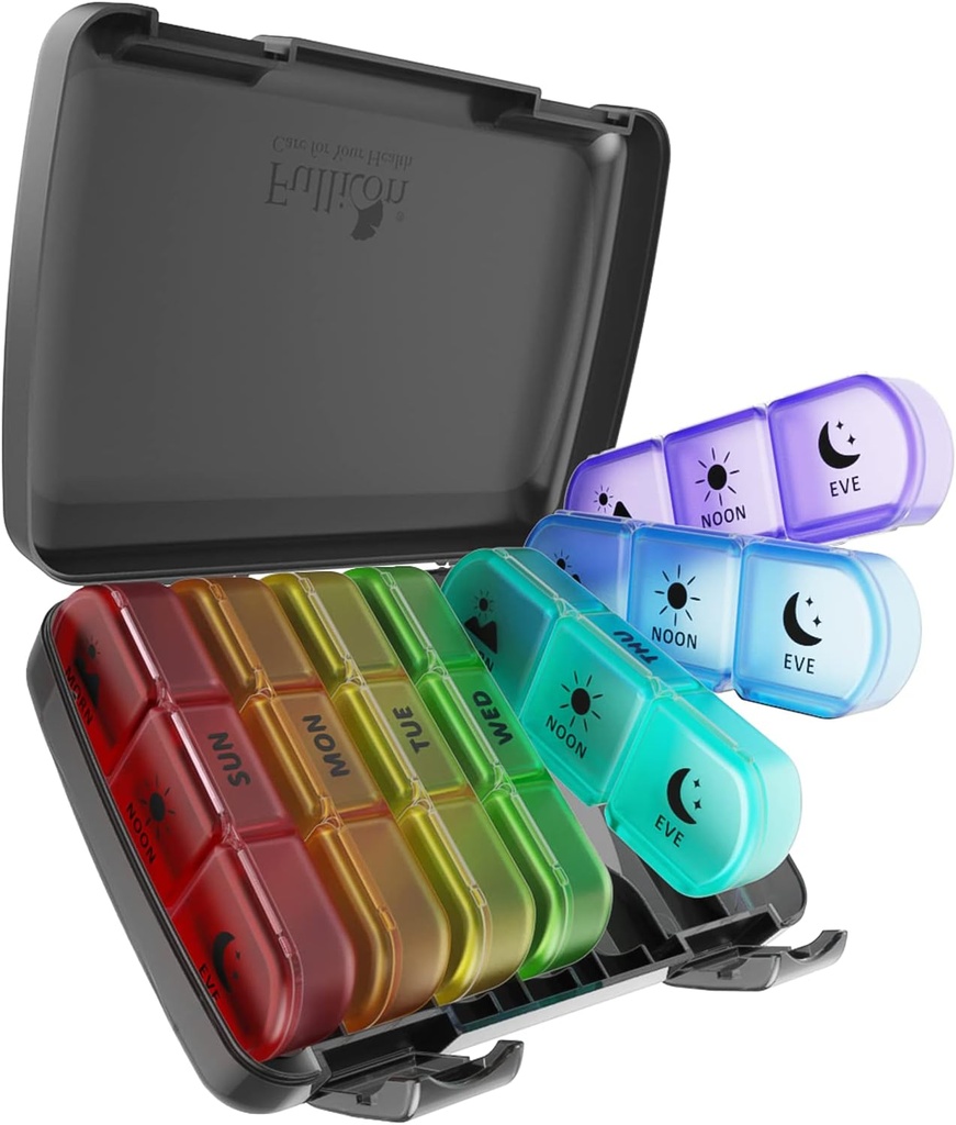 [BRSW2CAQOEJRM3D6] Organizador de píldoras 3 veces al día, Fullicon caso de gran pila semanal 7 día, Caja de Píldora diaria con 21 Compartimientos, Suplemento de Dispensadores de Píldoras/Vitamin/Fish Oil - Multi-Colored