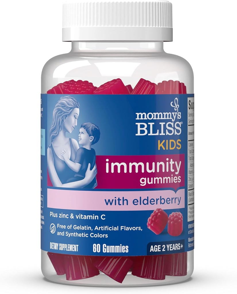 [BRSWGCQQBMGQYEQ2] Mami's Bliss Kids Elderberry Gummies, Supports Immunity with Black Elderberry, Zinc & Vitamin C, Gluten Free & Vegan, Age 2 Years+ (60 Count)
