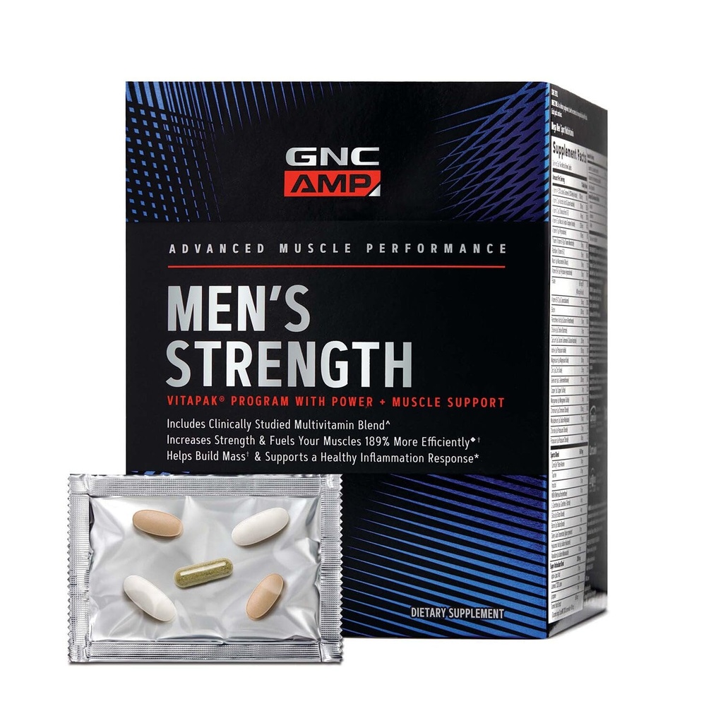 Programa de Vitapak para Hombres GNC AMP, 3 Productos en 1 Pack, Cretina Absorbable, Edificio de Masas, Musculos de Poder, Primer Anabólico, Boost de Testosterona, Ingredientes Provenidos, Multivitamina, Suministro de 30 días