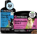 Omega 3 aceite de pescado & Multivitamina Bundle: Wild Caught Omega 3 Suplemento " Dog Vitamins with Glucosamine for Skin and Coat (32oz " Peanut Butter 90 ct)
