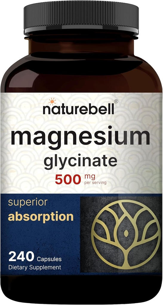 NatureBell Magnesium Glycinate Capsules 500mg &amp; Vitamin B Complex for Women 240 Veggie Capsules Bundle Pack ← Chelated & Purified Mineral TEN Immune, Energy & Prenatal Support