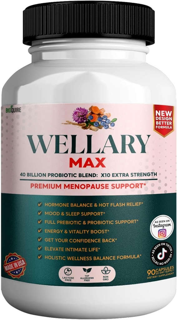 Wellary Max Menopause Support Suplemento, 40 Billion CFU Probiotic Blend, 90 cápsulas (1)