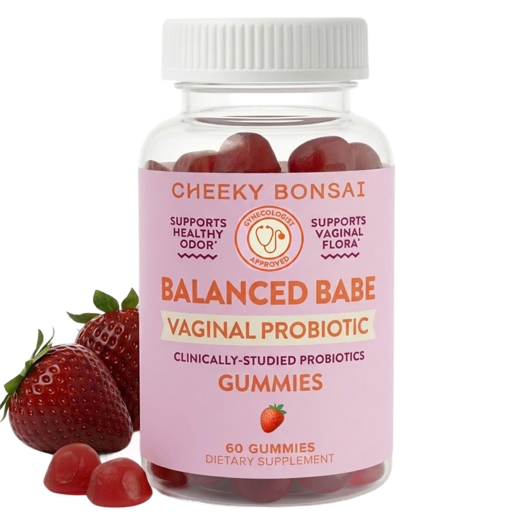 Cheeky Bonsai, Vaginal Probiotic Gummies for Women - Balanced pH, Healthy Odor y Flora Support - 5 Billion CFUs - Juicy Strawberry Flavor, 60 Conde