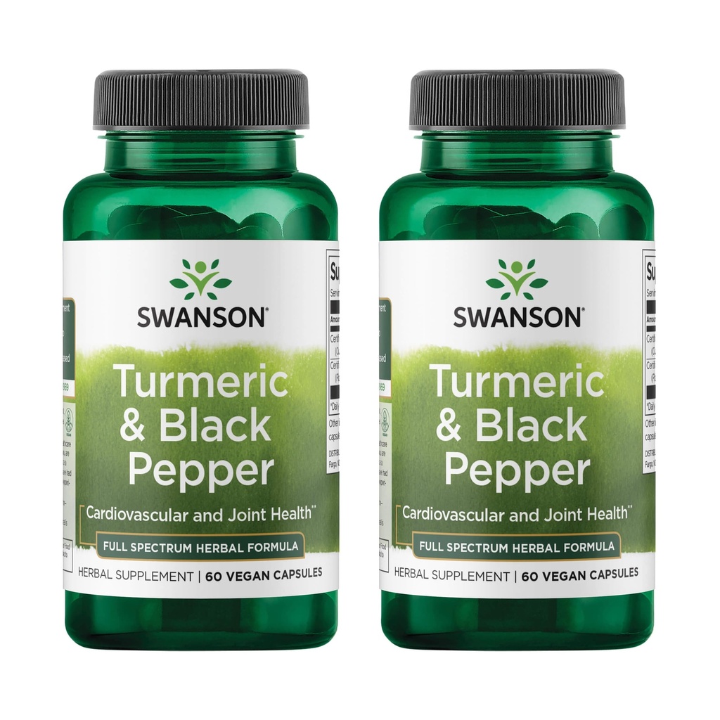 Swanson Organic Turmeric & Black Pepper Joint Health Supplement for Active Adults Seeking Anti-Inflammatory Support with Enhanced Bioavailability (60 Vegan Capsules, 2 Pack)