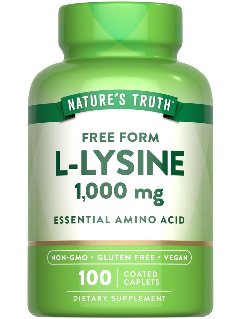 La verdad de la naturaleza L Lysine 1000mg ← 100 Coated Caplets  durable Amino Acid esencial Silencio Vegan, No GMO, &amp; Gluten Suplemento gratuito