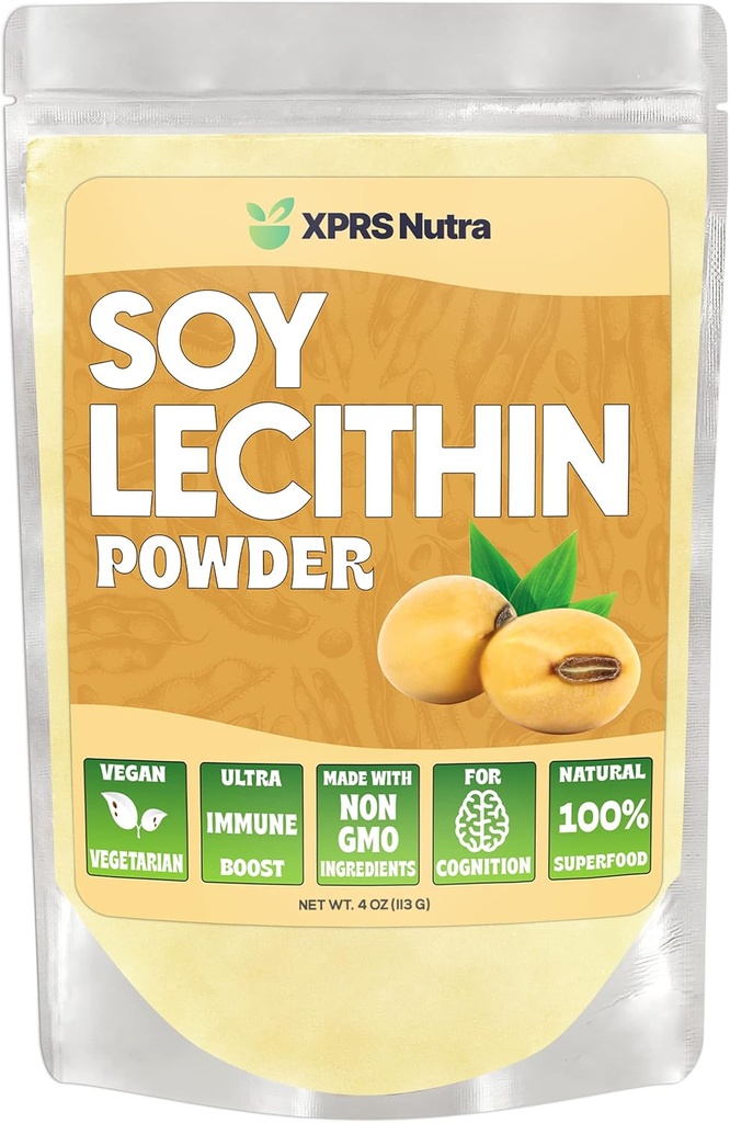 [BRSW2ZT7AB7WADLP] XPRS Nutra Soy Lecithin Powder Food Grade Fat Emulsifier - Apto para cocinar, hornear y más - Vegan Friendly Soy Lecithin Powder Cooking Aid (4 onzas)