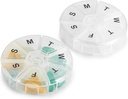 Organizador semanal de píldoras - (Pack of 2) 7 Day Pills Container, Round Medicine Organizer Box, Caja de Recordatorio de Píldoras de la semana diaria Travel Friendly, Vitamina sin BPA, Suplemento, Aceite de pescado, Planificador de medicamentos