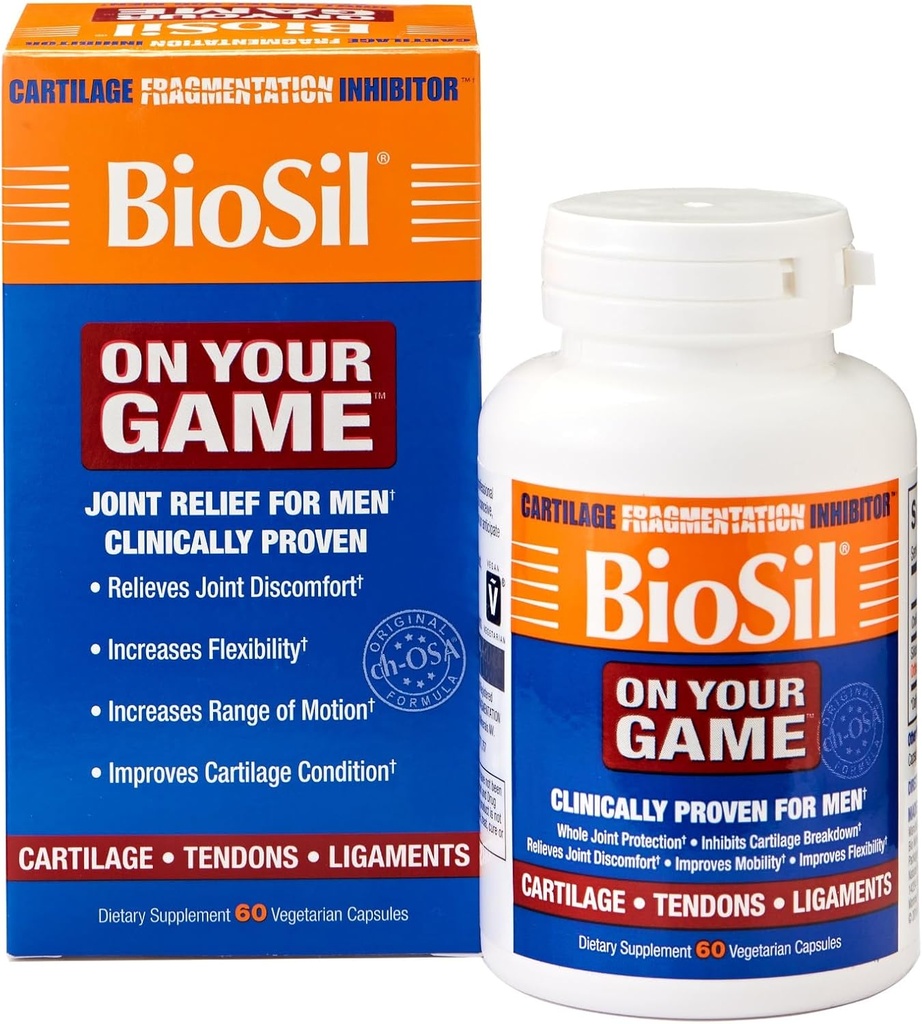 Biosil en su juego - 60 cápsulas vegetales - con Complejo Patented ch-OSA - Aumentar la producción de colágeno para el alivio de dolor conjunto, flexibilidad & rango de movimiento - GMO Libre - 30 días de suministro
