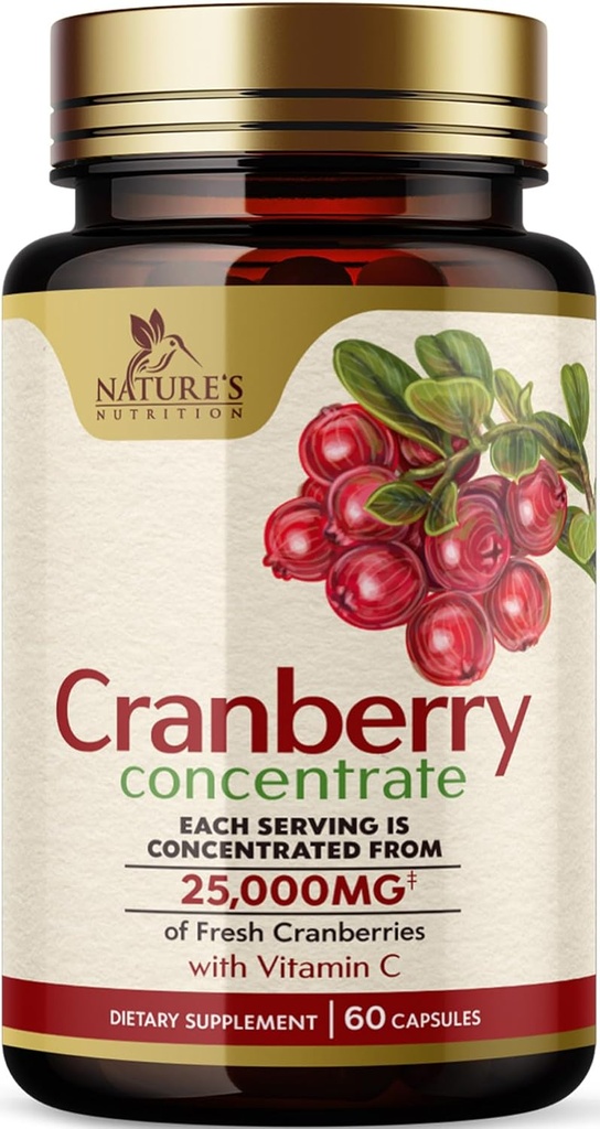 Píldoras de arándano Suplemento 25.000 mg - Fresco Equivalente de arándano con vitamina C & E - Apoyo a la salud de arrastre urinario, Fórmula libre de azúcar, extracto de polvo de frutas - No GMO, embotellado en EE.UU. - 60 cápsulas