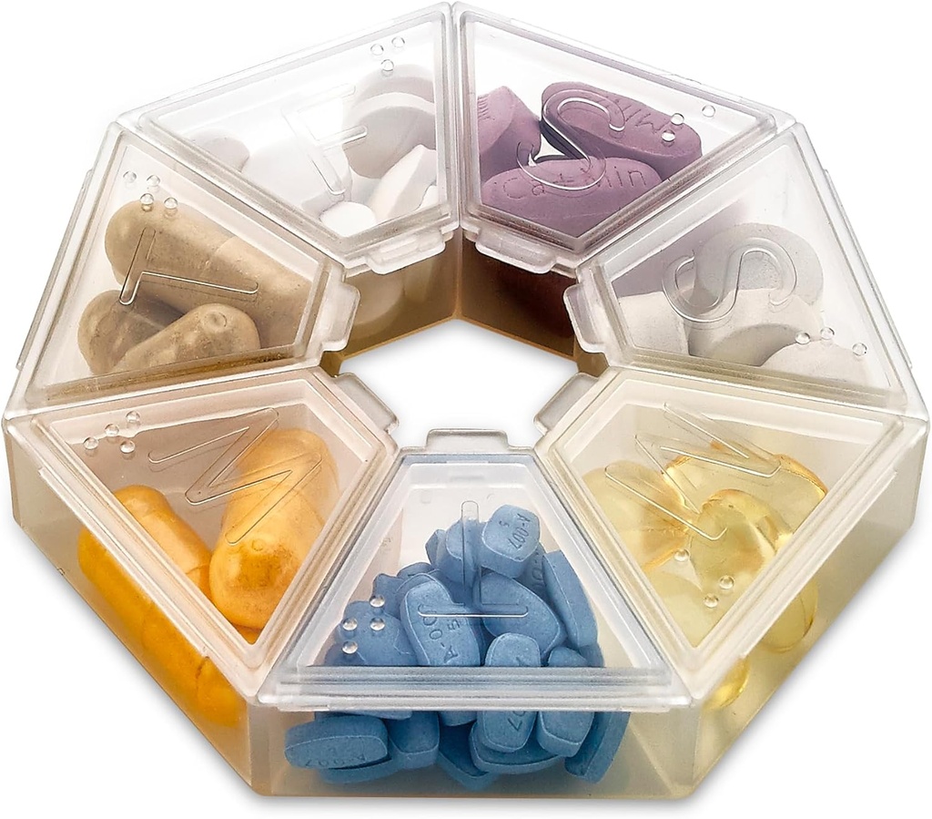 MEDca Organizador semanal de píldoras Clear 7-Sided Pill Reminder, Hexagon Shaped