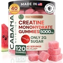 Creatine Monohydrate Gummies 5g - Only 2g Sugar, Made in USA - Sour Watermelon Flavor - Vegan & 3rd Party Tested - Pre & Post Workout Supplement for Women and Men (120 Count, 40 Servings)