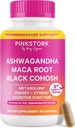 Pink Stork Perimenopause Suplementos para Mujeres – Ashwagandha, Maca Root, Black Cohosh + Dong Quai, Chasteberry, Red Clover – Balance hormonal, Cortisol, Soporte Adrenal – 60 cápsulas Vegan