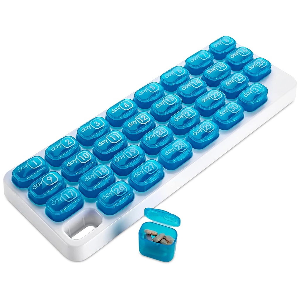 Organizador de píldoras mensuales - 31 días Organizador de píldoras con grandes cápsulas de medicamentos extraíbles, caja de pill portátil y titular de medicina diaria y vitaminas, Ideal para viajar por MEDca
