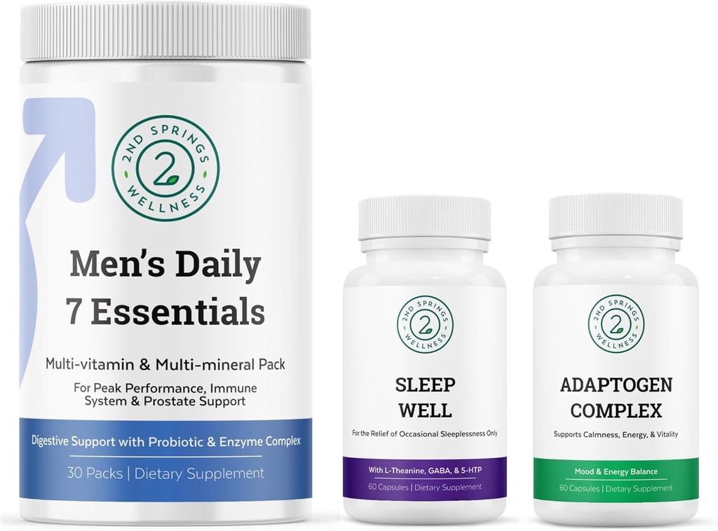 Hombres Daily 7 Essentials, Sleep Well & Adaptogen Complejo Bundle