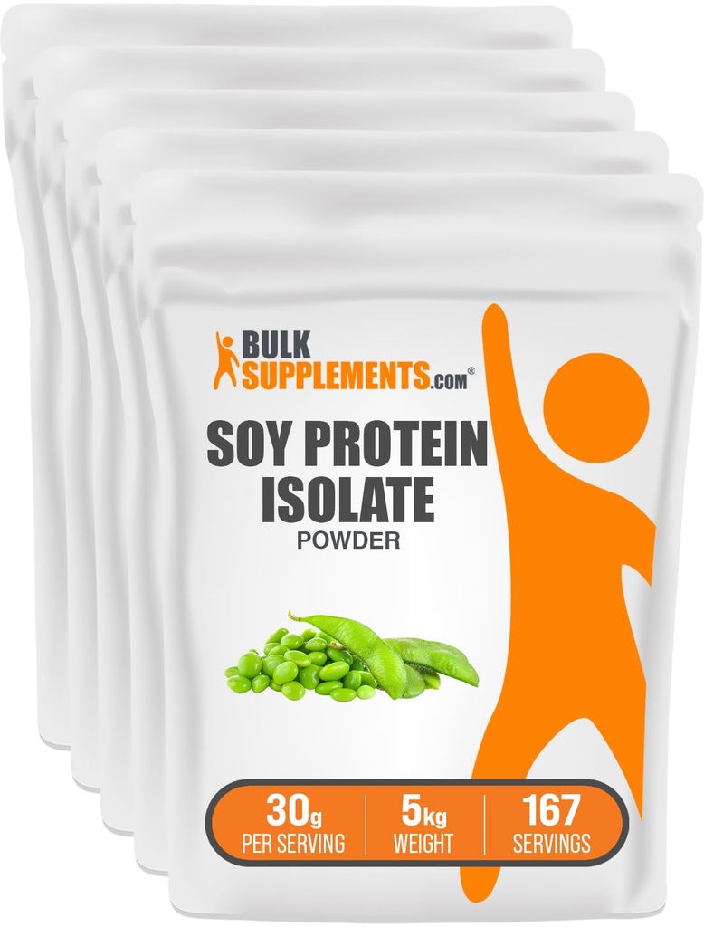 BulkSupplements.com Soy Protein Isolate Powder - Vegan Protein Powder, Unflavored - Pure &amp; Gluten Free, 30g per Serving, 1kg (2.2 libras) (Pack of 5)