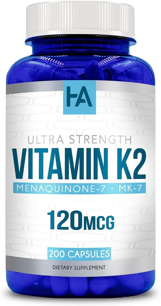 Vitamina K2 MK7 Suplemento Silencio Alta Absorción K2 Suplemento de vitamina con forma activa de menaquinona MK7 para el corazón mixto &amp; soporte inmunológico ← Vegan Non-GMO Soy Free Made in cGMP Labs (200 cápsulas vegetarianas)
