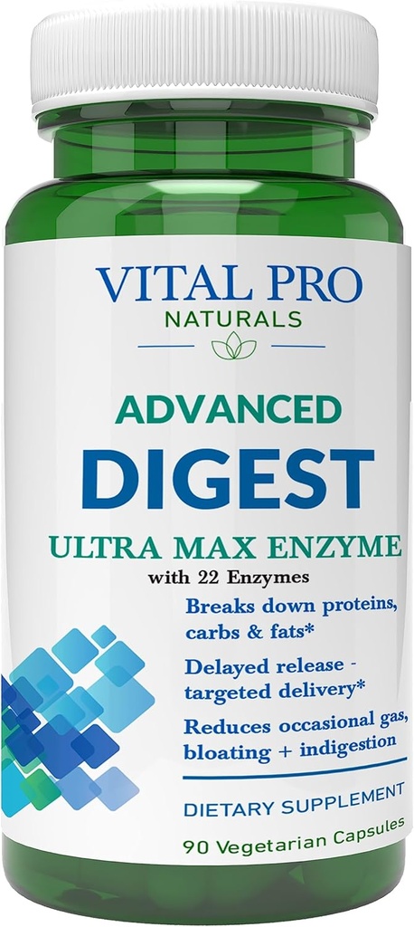 [BRSRO2QFBMCRGADP] Vital Pro Naturals – Advanced Digest Natural Digestive Enzyme apoya la desintegración de proteínas, grasas y carbohidratos y reduce el gas ocasional, el rubor y la indigestión 90 cápsulas