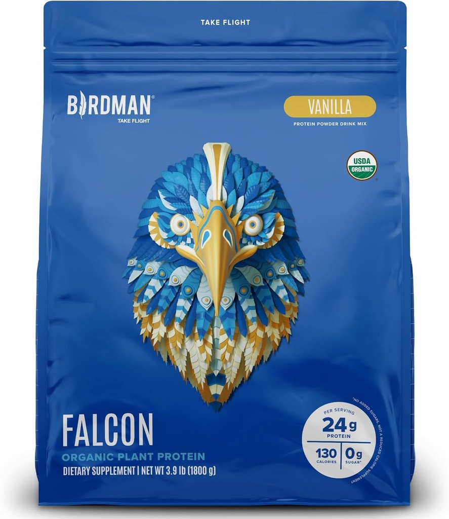 Falcon Vegan Protein Powder Orgánico, Stevia & Sugar Gratuito, Proteína basada en plantas, Bajo Carb, Dairy Free, Keto, Proteína no Whey, Probiótico, Pea Protein ¦ Vanilla Flavor - 60 Serviciones - 3.9 lb