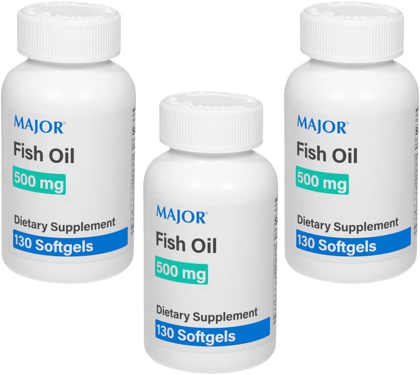 MAJOR Fish Oil 500mg Softgels - Omega-3 Fish Oil Suplemento - Suplemento dietético - 130 Cuenta (3 Pack)