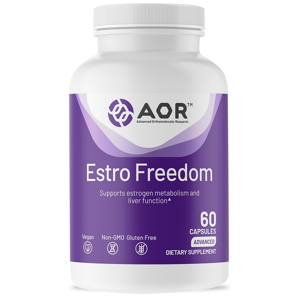 AOR, Libertad Estro, Vegan, Suplemento Natural para apoyar el equilibrio de estrógeno saludable y la menstruación saludable, regular, 60 cápsulas (30 servidos)